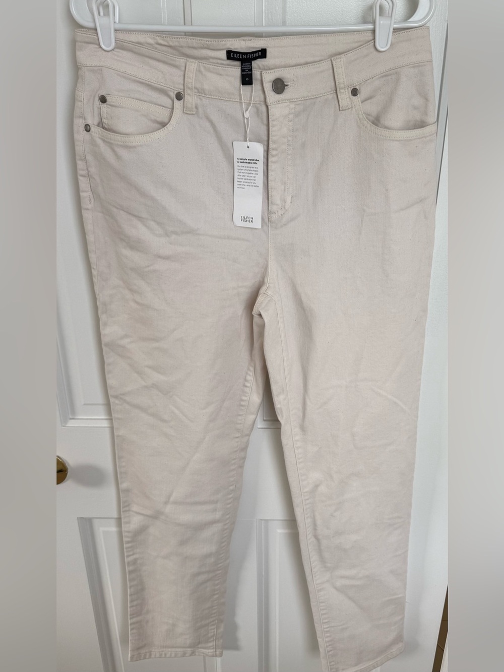 Eileen Fisher Organic Cotton Slim Ankle‎ Jeans Cream Size 10 NWT
